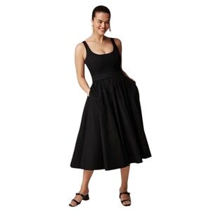 NEW J. CREW Fit-and-flare midi dress in cotton poplin Sleeveless Black Size 8